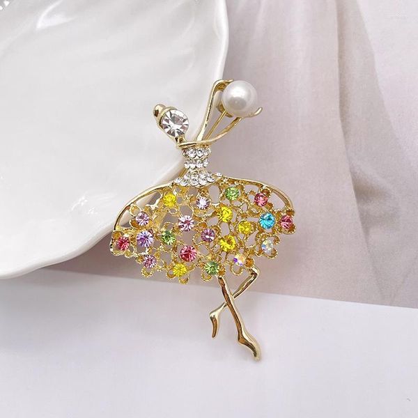 Broches de moda estilo coreano gimnasia niña flor bailarina broche de cristal señoras lindo Pin joyería alta calidad ramillete boda