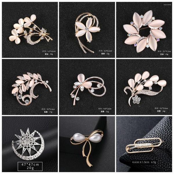 Broches Kpop opale pour femmes, fleurs tridimensionnelles, nœud étoile, strass incrustés, accessoires pour vêtements, bijoux