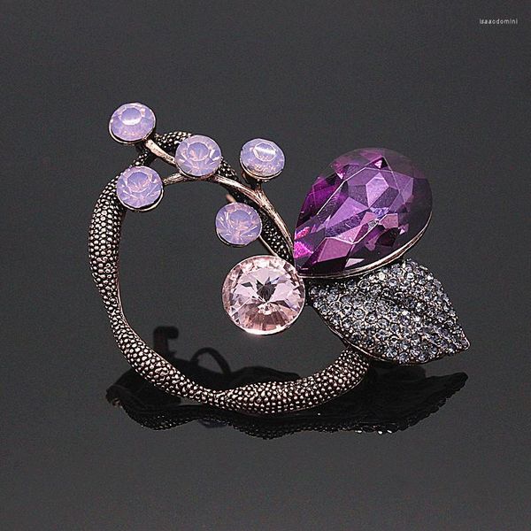 Broches de moda de hoja grande para mujer, broche de flor de cristal púrpura Original Vintage 2023, alfileres, joyería de plantas al por mayor