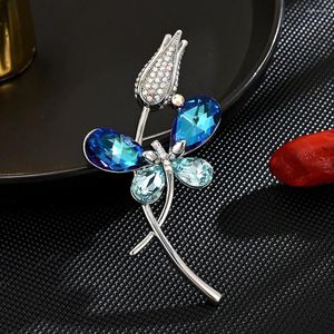 Broches mode luxe tulipe fleur papillon femme broche bleu cristal robin épingle