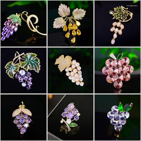 Brooches Fashion Micro-instruction Zircon Elegant Fruit Grape for Women Creative Simple Pearl Pin Luxury Design Clothing Accessoires