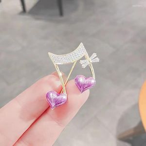Broches Moda Notação Musical Broche Para Mulheres Coração Púrpura Cristal Strass Óleo Gotejamento Metal Casaco Terno Pino de Lapela Jóias Coreanas