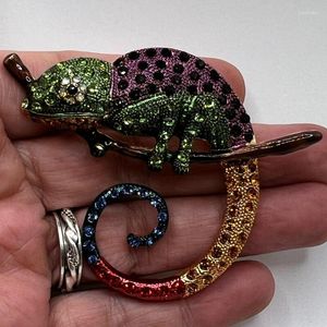 Broches Mode personnalité Design caméléon broche pendentif strass tête verte émail lézard Costume de luxe dames Date broche cadeaux