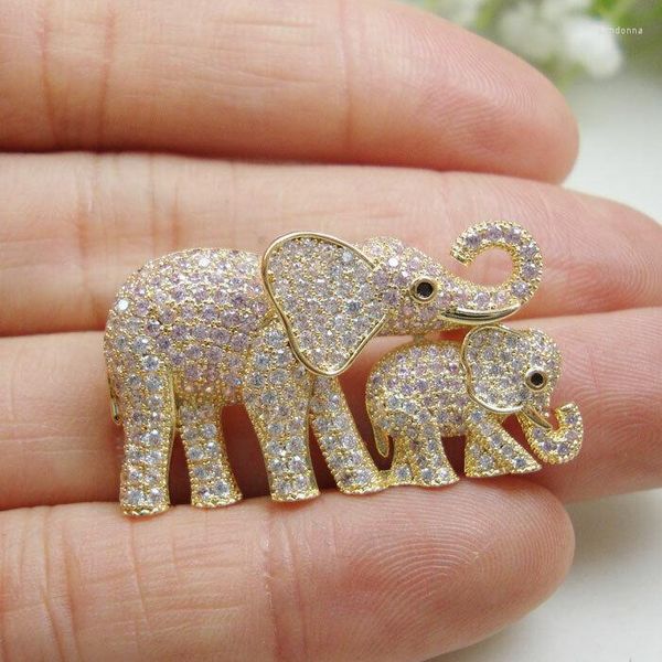 Broches Moda Rosa Padre-niño Elefante Animal Mujer Broche Pin Zircon Cristal