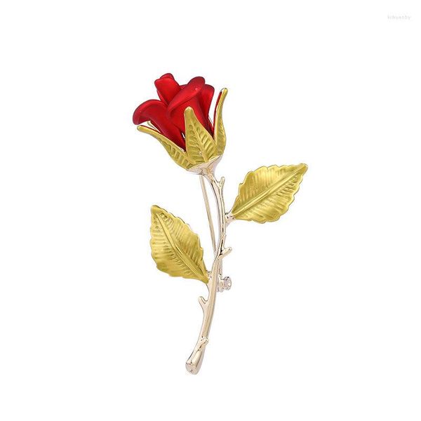 Broches Mode Romantique Or Plaqué Métal Épinglettes Bijoux Rouge Rose Fleur Broche Pour Femmes Amant Femme Saint Valentin Cadeau