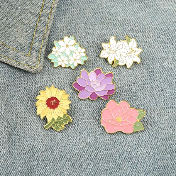 Broches mode tempérament lys métal émail broche dessin animé tournesol marguerite eau fleur Badge charme revers sac à dos bijoux cadeau