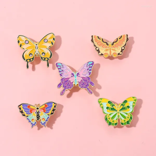 Broches Mode Vintage Couleur Papillon En Métal Émail Broche Créative Dessin Animé Insecte Badge À La Mode Charme Revers Bijoux Cadeau Enfants Amis