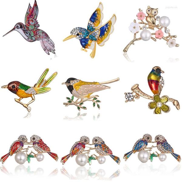 Broches mode Vintage fait à la main coloré Animal volant oiseau fleur cristal strass ton or broche broche pour femmes bijoux cadeau