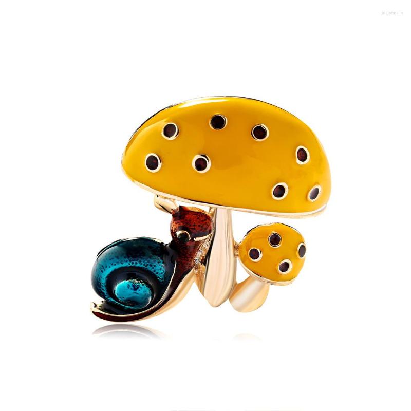 Brooches Female Cute Cartoon Snail Mushroom For Women Men Alloy Yellow Enamel Animal Plant Brooch Safety Pins