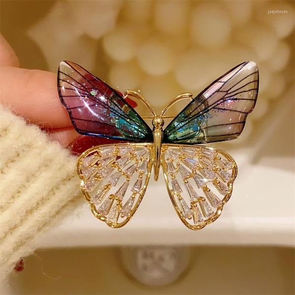 Broches Femme Mode Cristal Mignon Papillon Pour Les Femmes De Luxe Jaune Or Couleur Alliage Animal Broche Épingles De Sûreté