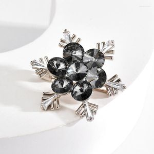 Broches Femme Mode Gris Cristal Flocon De Neige Pour Les Femmes De Luxe Or Couleur Alliage Zircon Ronde Broche Épingles De Sûreté