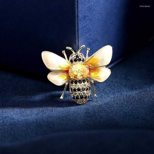 Broches Moda femenina Vintage Crystal Cute Bee para mujer Lujo Amarillo Oro Color Zircon Aleación Broche Pasadores de seguridad