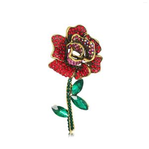 Broches femme mode Vintage rouge bleu cristal fleur pour femmes luxe jaune or couleur alliage plante broche épingles de sûreté