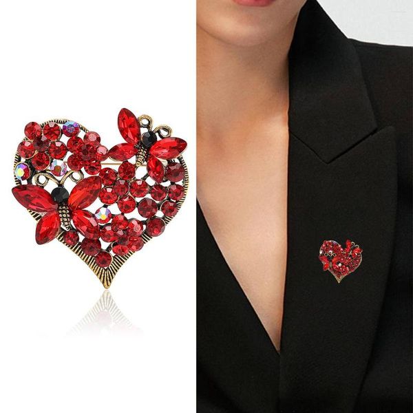 Broches Femme Coeur Cristal Papillon Pour Femmes De Luxe Alliage Animal Strass Épingles De Sûreté Vêtements Costume Sac Chapeau Accessoires