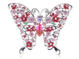 Broches en filigrane avec détails floraux, rose Fuchsia, cristal AB, strass, broche papillon