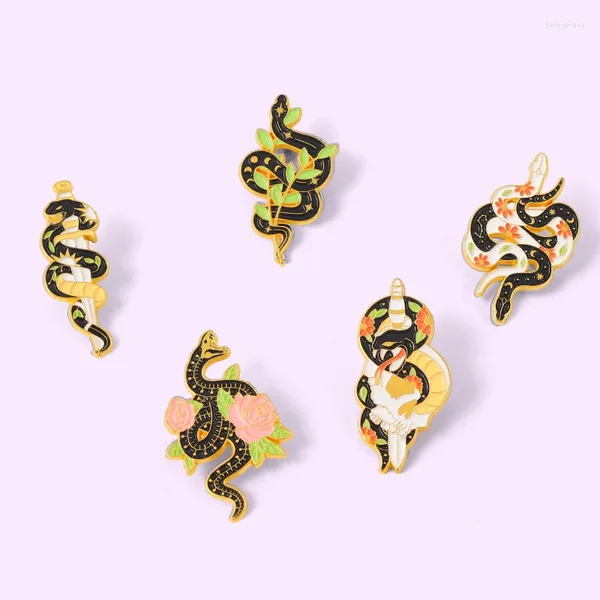 Broches fleur et serpent épingle en émail femme broch revers de dessin animé pour vêtements de robe décorer la mode petits bijoux épingles en métal ami cadeau