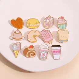 Broches Food Poste de la tarde Platero de té esmaltal kawaii pizza hamburgo pastel de fresa broche insignia de metal de la solapa de joyería