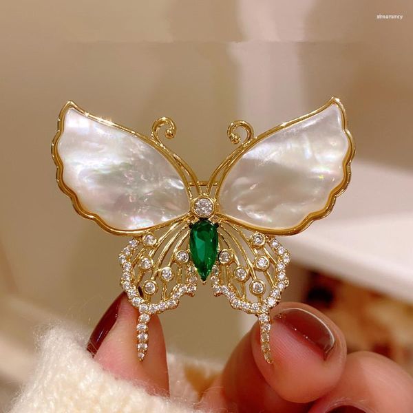 Broches Pour Femmes Papillon Conception Blanc Coquille Vert Créé Émeraude Bijoux Femme Accessoires De Mode Broche Goutte