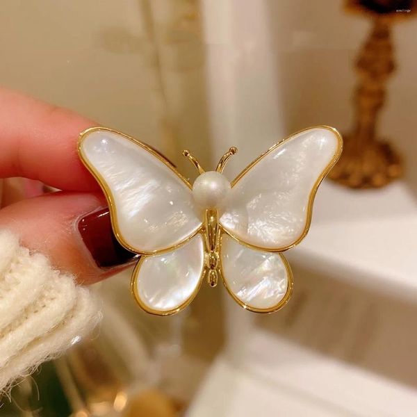 Broches para mujer, capa de concha de mariposa blanca, traje, vestido, accesorios de joyería fina, regalo de cumpleaños y boda