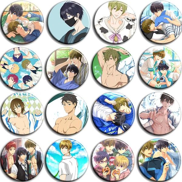 Broches gratuites !!Badges d'anime club de natation 58 mm épingles d'insigne Rin Matsuoka Makoto Haruka Brooch