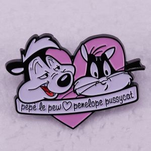 Broches Frans Gestreept Skunk Liefde Hart Badge Zacht Emaille Pin Broches Minnaar Cadeau