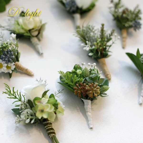 Broches série forêt fraîche Imitation plante verte broche fleur blanche marié hommes costume de mariage broche dîner Corsage cadeau accessoire exquis