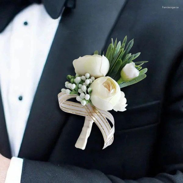 Broches Frères Fleurs simulées Corsage Buttinghole Groomsmen Bridesmaid Boutonniere Mariage Bride Groom Accessoires Boutonnières