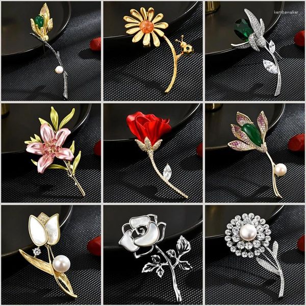 Broches Water Perle Tulip Rose Rose Sunflower pour femmes Luxury Zircon Elegant Jade Magnolia Broche Vêtements Accessoires