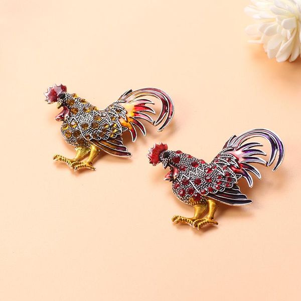 Broches Diamante lleno Animal Broche Cristal Rhinestone Pollo Gallo Gallina Granja Pin Ropa Joyería Damas Multicolor