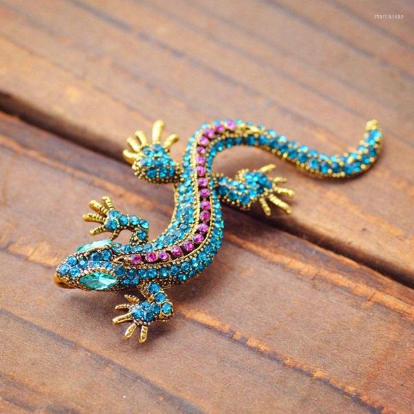 Broches Funny Lizard Rhinestone Pin Mujeres Geckos Party Dorcus y ropa Joyería Vintage Metal Brosch