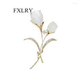 Brooches fxlry incrusté zircon élégant opale fleur de tulipe Broche pour la femme décorative de vêtements de femme