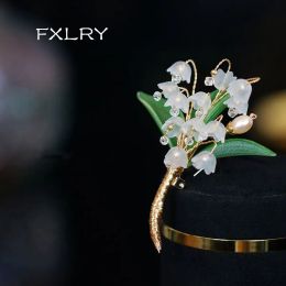 Broches fxlry diseño original de perlas hechas a mano de lirio natural del valle broche para mujeres suéter de abrigo