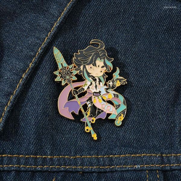 Broches de juego Genshin Impact para mujer, broche de Anime Xiao, insignia de dibujos animados, botón, joyería, mochila, sombrero, alfileres de solapa