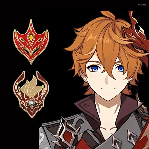 Broches Genshin Impacto Cuenta Tartaglia Máscara Broche Insignia Demonio Metal Armado Para Cosplay Prop Solapa Joyería Regalo