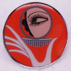 Broches fille avec grands yeux jolis regardant dans le miroir, épingles à boutons Erte, Badge de peinture, maquillage, mode Vintage classique, Art déco