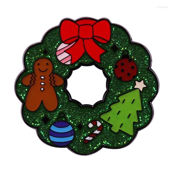 Broches Glitter Guirlande De Noël Épingle Émail Rouge Arc Gingerbread Man Tree Candy Cane Badge Halloween Festive Atmosphere Décoration