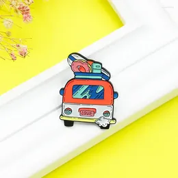 Broches gaan zwemmen met de bus Emaille Pin Cirkel Knapzak Zeegolf Zandstrand Reizen Avontuur Liefde Badge