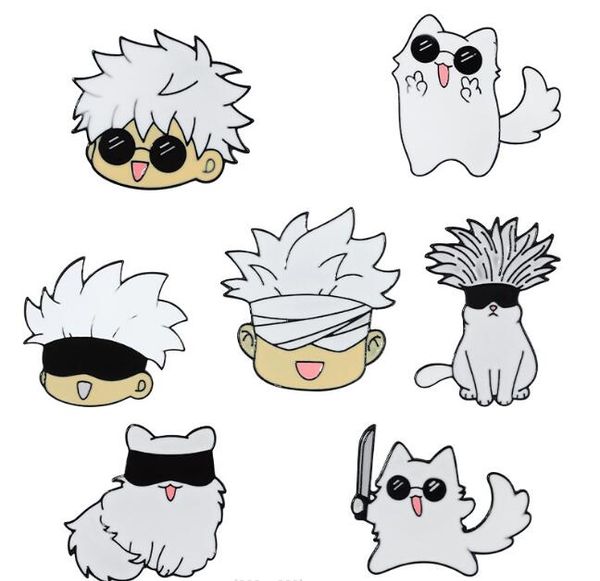 Broches Gojo Satoru Cats Pin esmaltado Kawaii Anime Role Eye Mask Cute Manga Broches Badge Jujutsu Kaisen Accesorios para mochila GC1705