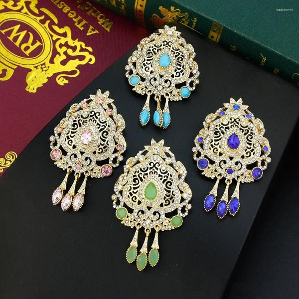 Brooches Gold Color Caftan Broche pour femmes Robe de mariée marocaine Jewelry Turc Crystal Crystal Hijab Taps à fleurs