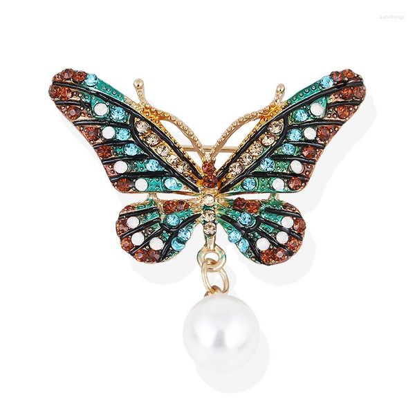 Broches couleur or strass Vintage papillon pour femmes élégant insecte broche broche robe manteau accessoire dame cadeaux