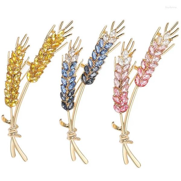 Broches couleur or Zircon blé oreille broche collier broches foulard en soie boucle pour costume brillant femmes hommes bijoux de fête