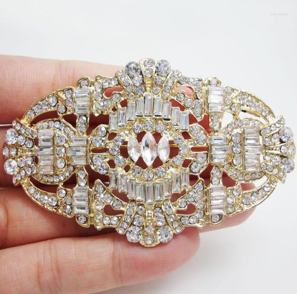 Broches Doré Art Déco Boucle Couronne Broche Broche Cristal Strass Autrichien Clair