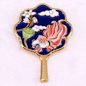 Broches Goudvis Koi Lotus Oude Chinese Stijl Ronde Fan Emaille Pin Hanfu Broche Accessoires