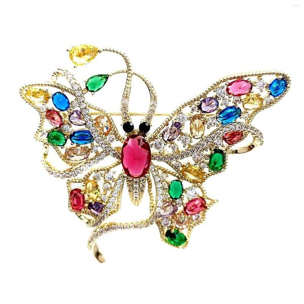 Broches Gorgeous Gold Tone Multi Colored Stones Accent Curled Long-tailed Butterfly Broche Pin Swallowtail Mother Grandmom GiftJewelry