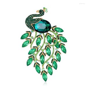 Broches couleur verte strass paon pour femmes et hommes luxe mignon Animal bijoux cadeau amis Badge écharpe boucle