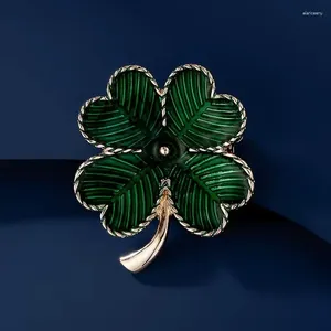 Broches Groen Geluk Klavertje Vier Voor Vrouwen Mannen Vintage Emaille Sieraden Party Office Broche Pin Kwaliteit Jaar Geschenken