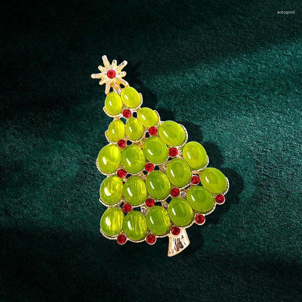 Broches Vert Opale Arbre Broche Pour Femmes De Noël Pin Vêtements Accessoires Charme De Luxe Bijoux Cadeaux