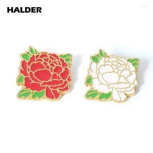 Broches HALDER blanco rojo peonía flor esmalte naturaleza verde planta broche alfileres de solapa mochila insignia de disfraz accesorios de joyería regalo