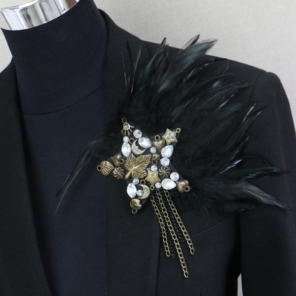 Broches À La Main Strass Étoile Boutonnière Clips Collier Broche Broche Costumes D'affaires Banquet Plume Noire Ancre Fleur Corsage