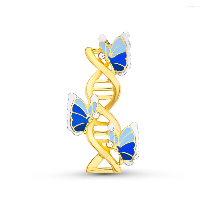 ブローチハロング生物学DNAブローチファッション素敵なインレイバタフライゴールドメッキ合金ピンサイエンスジュエリーアクセサリー